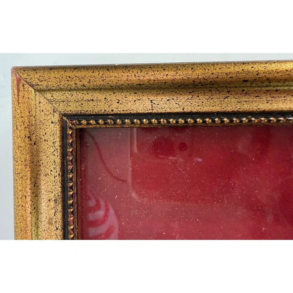 Vtg Gold Ornate Picture Frame Red Velvet Mat Shadow Box Display Approx 8x7x2
